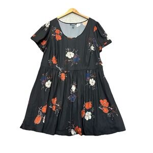 ModCloth 3X‎ Dress Whats the Scoop Black Floral Babydoll Retro 50s Rockabilly